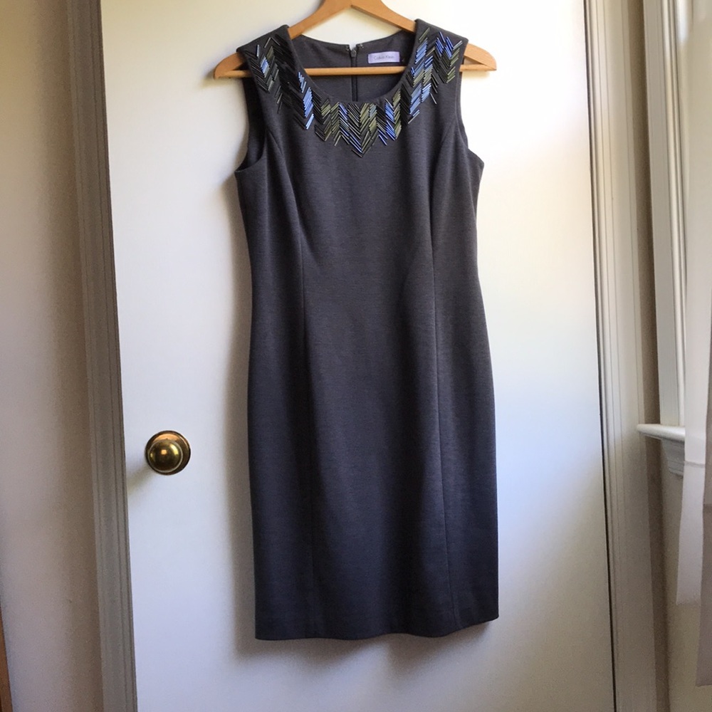 Calvin Klein Shift Dress Beaded Neckline Detail 6